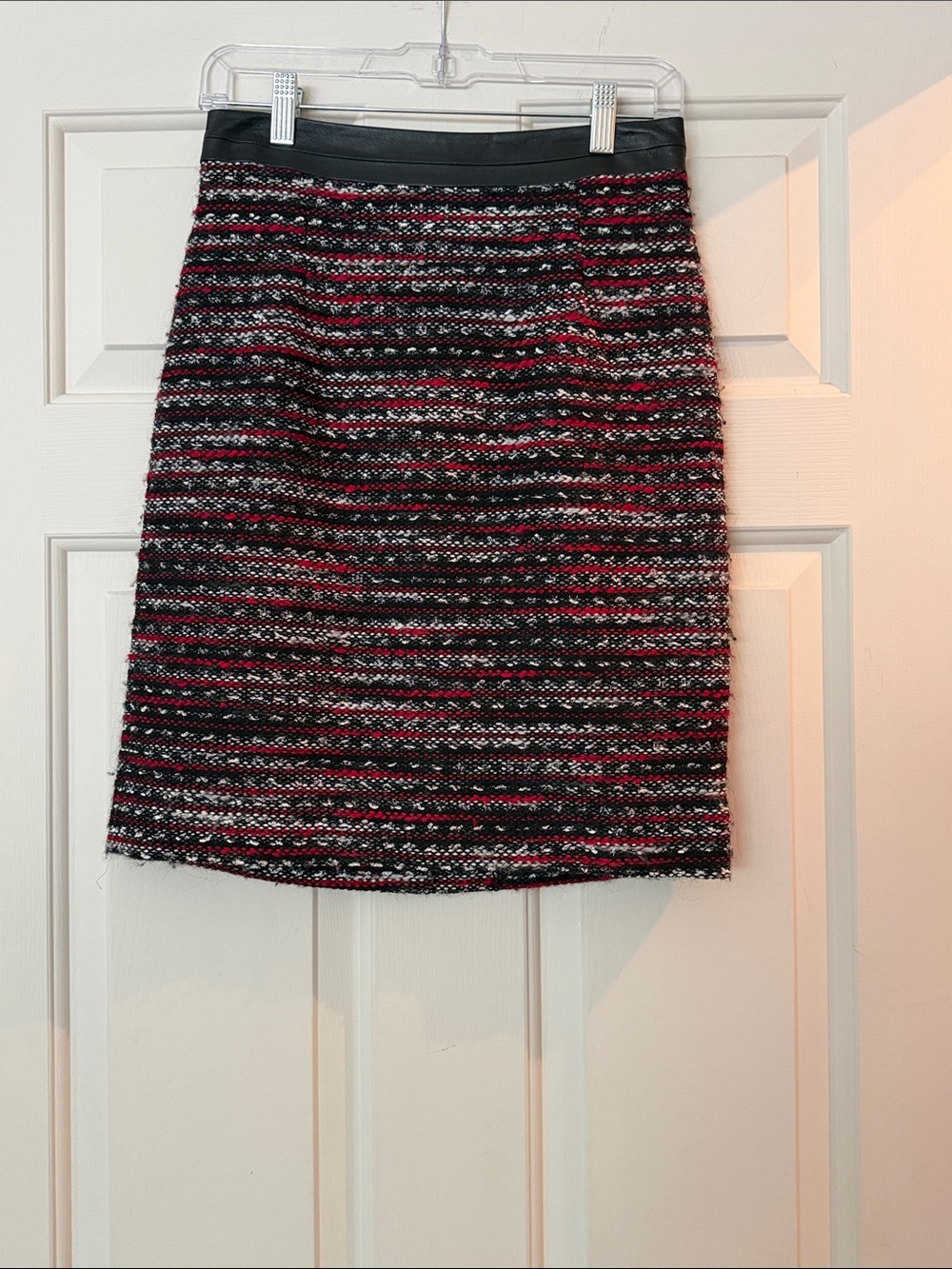 Milly Black, Red & Gray Tweed Pencil Skirt